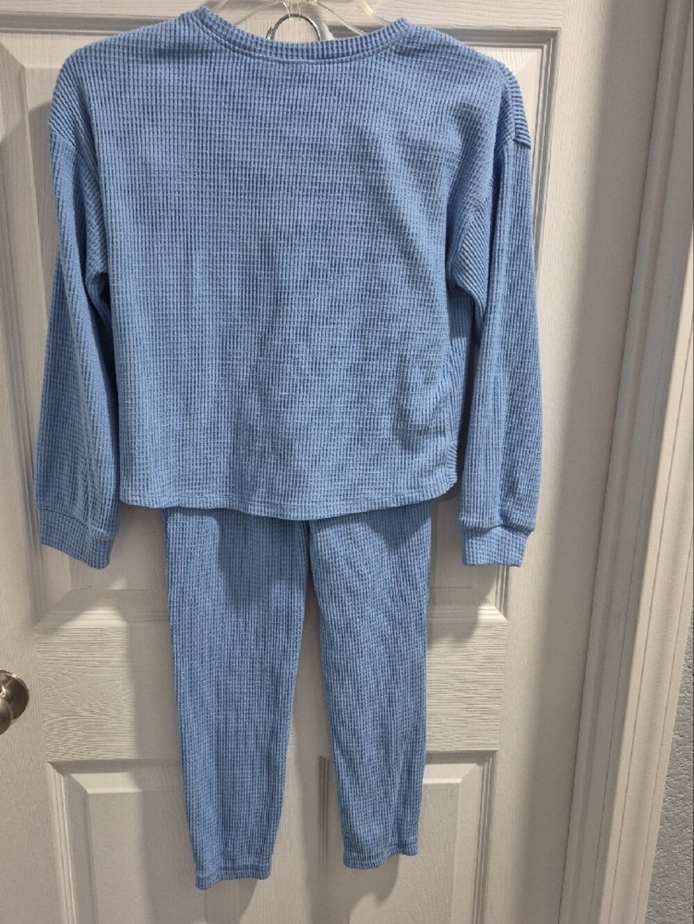 ZeroXposur Girls Light Blue Waffle-Knit Twist-Front Leggings Set - Picture 2 of 7
